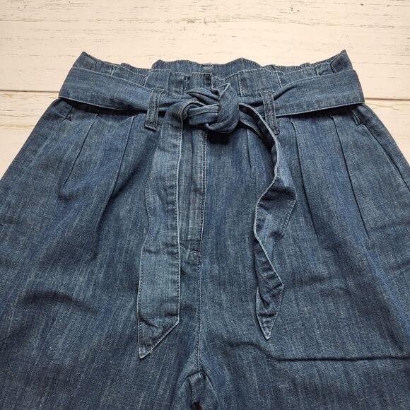 J Crew Chambray Paper Bag Jeans Tie Waist Relaxed Crop Wide Leg Cotton Hemp 0 - Picture 5 of 10